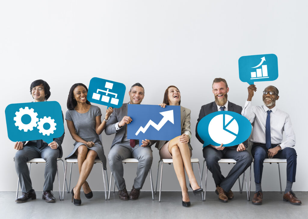 Business team speech bubble holding concept